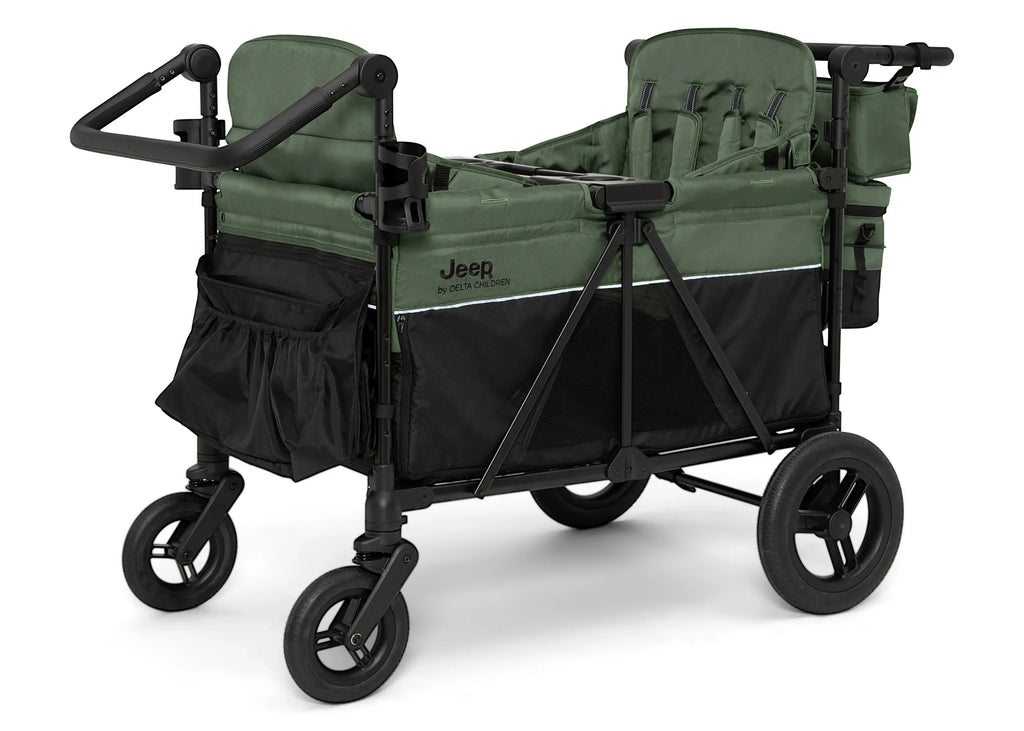 2026 Carrito-Paseador Jeep Wrangler Deluxe para 4 Niños – Capota Desmontable, Bolsa Térmica, Asientos Modulares, Almacenamiento XXL, Ruedas Antipinchazos, Manillares Ajustables