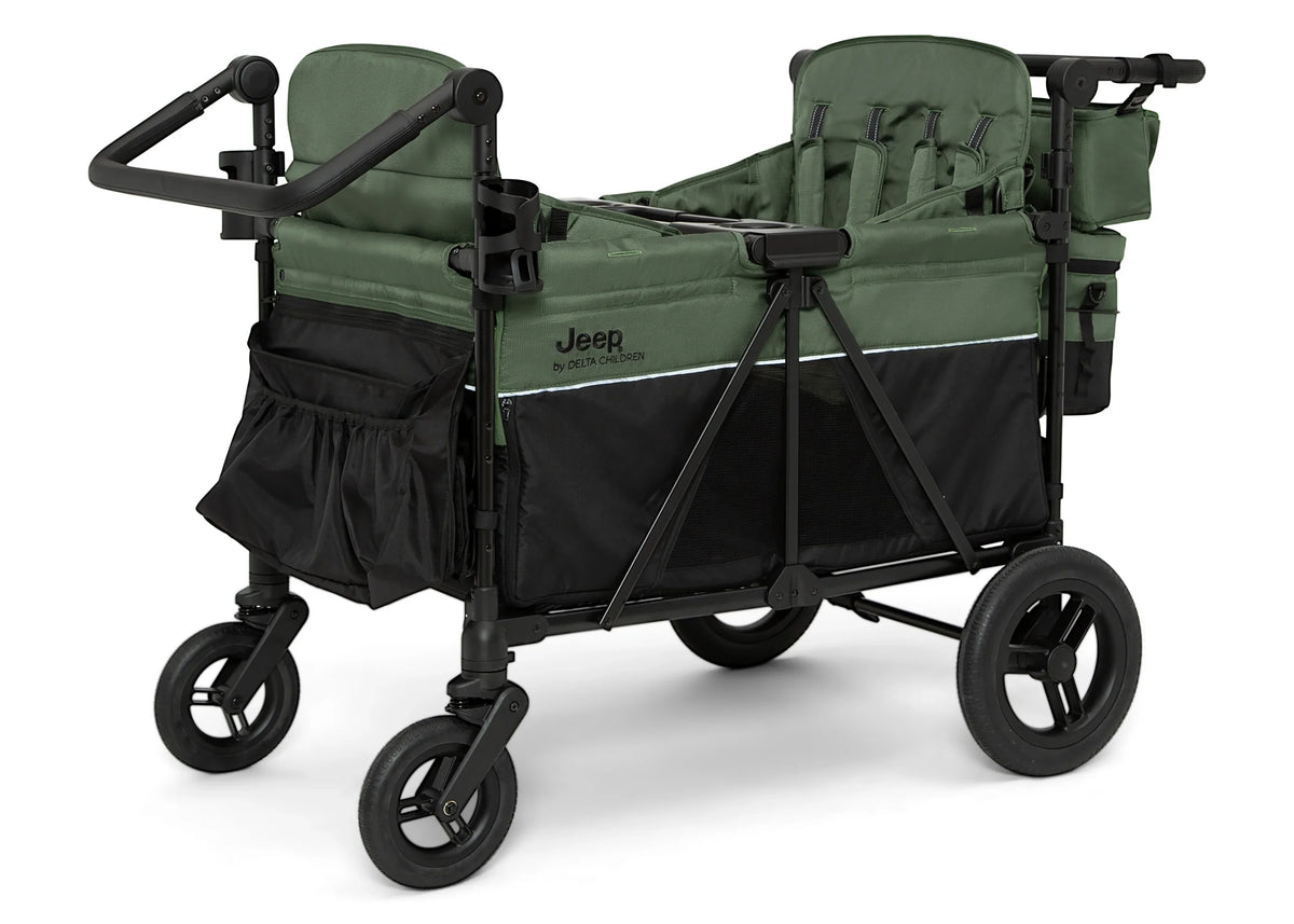 2026 Carrito-Paseador Jeep Wrangler Deluxe para 4 Niños – Capota Desmontable, Bolsa Térmica, Asientos Modulares, Almacenamiento XXL, Ruedas Antipinchazos, Manillares Ajustables