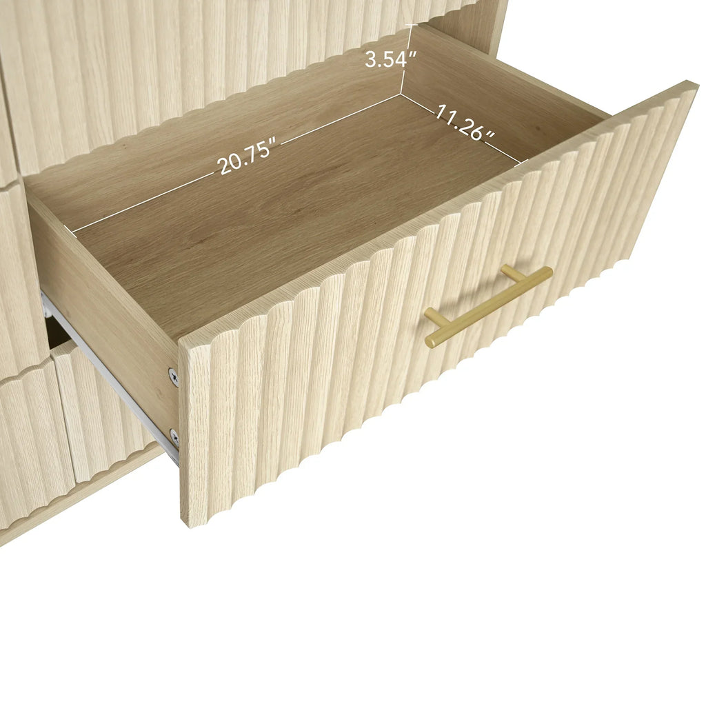 2026 NewFluted 6 Drawers Dresser, Wide Modern Chest of Drawers, 6 Drawer Double Dresser