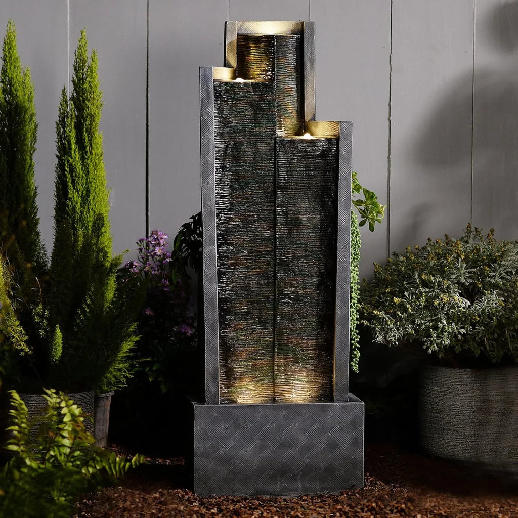 2026 NewOutdoor Modern Waterfall Fountain Water Fall Fountains with LED Lights for Garden, Patio, Backyard, Deck, Porch and Home Decor