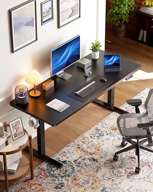 2026 NewUANUO 48 x 24 inch Electric Standing Desk, Height Adjustable Table with Headphone Hooks & Cable Manager, Sit to Stand up Desk for Home Office, Vintage Brown