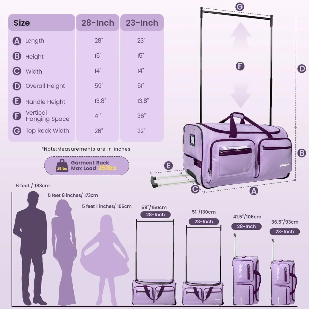 2026 NewFegat Dance Bag with Garment Rack - 28"Collapsible Rolling Competition Dance Duffle Bag Lightweight Costume Wheeled Suitcase for Dancers Shows Livestreamer Athletes