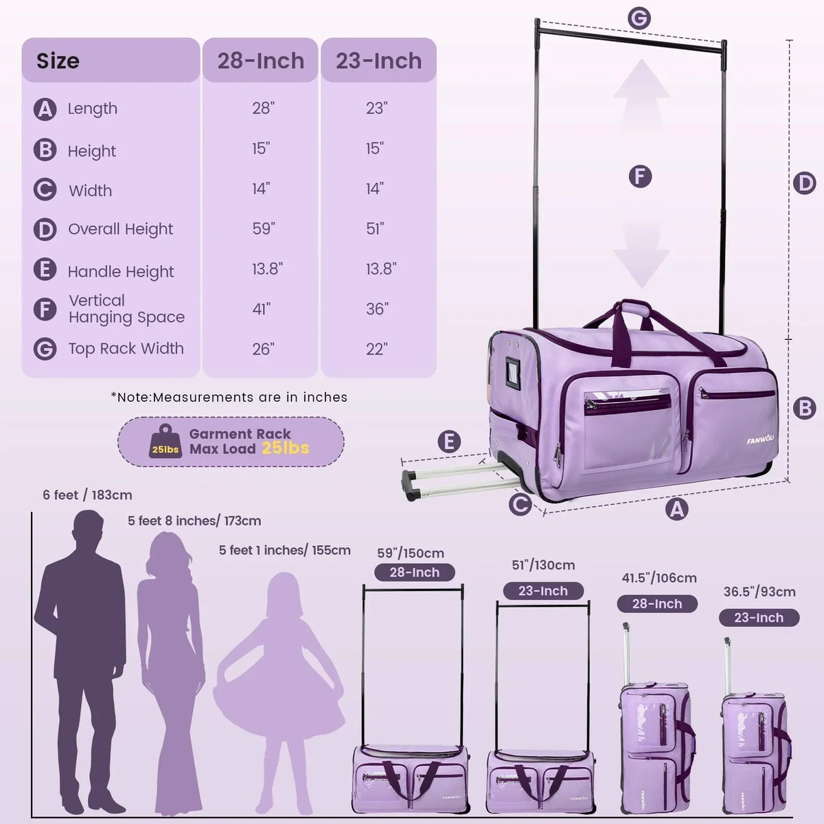 2026 NewFegat Dance Bag with Garment Rack - 28"Collapsible Rolling Competition Dance Duffle Bag Lightweight Costume Wheeled Suitcase for Dancers Shows Livestreamer Athletes