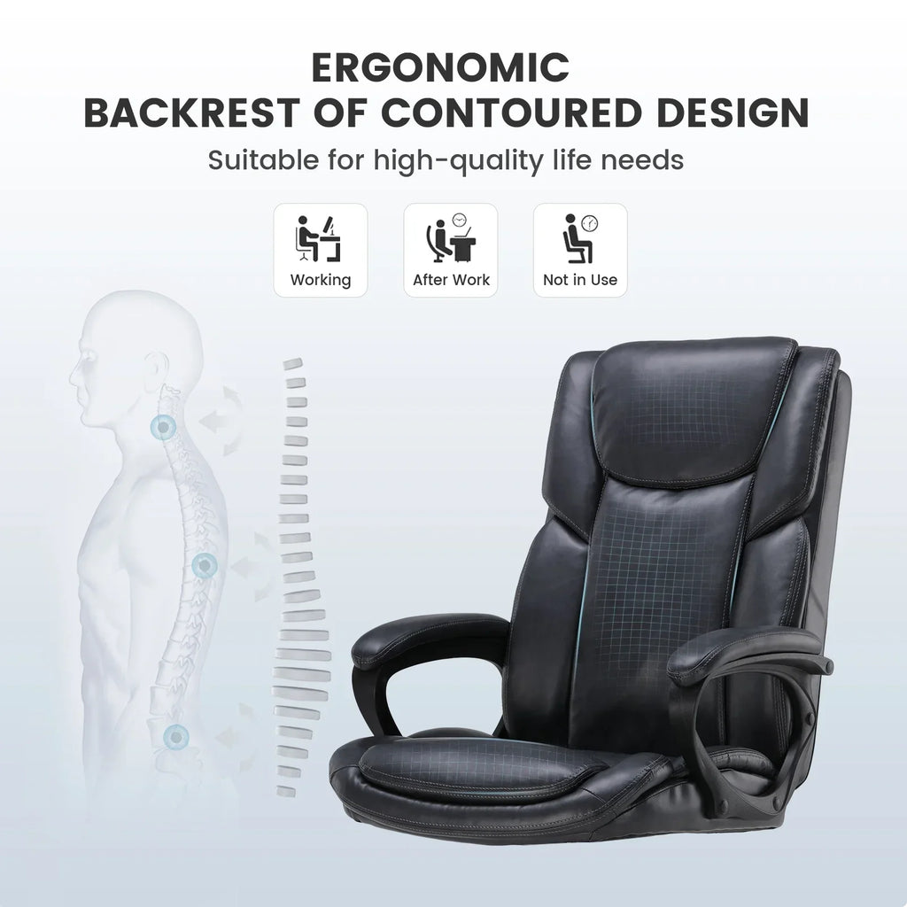 2026 NewMainstays Executive Ergonomic High Back Leather Home Office Desk Chair, Black
