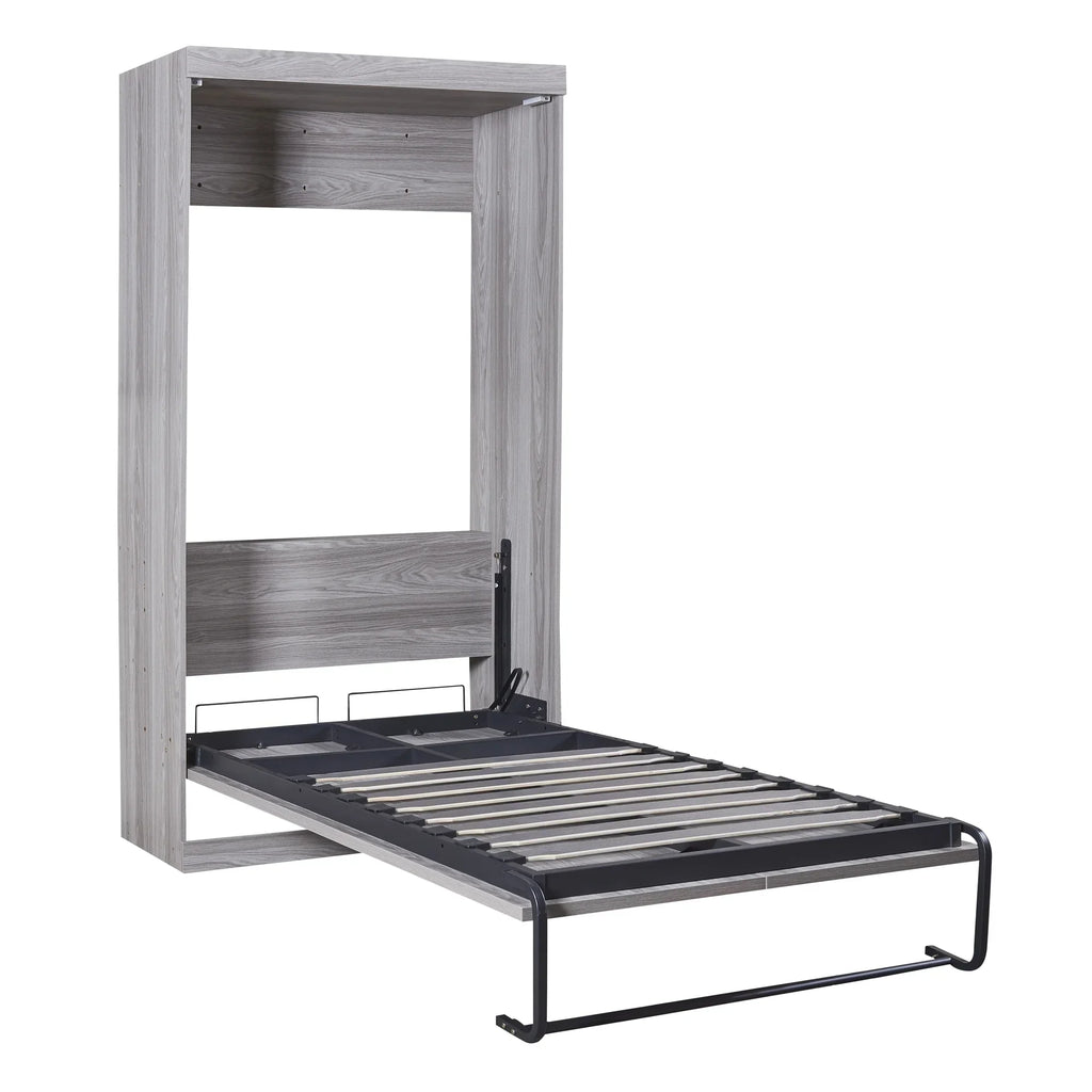2026 NewEuroco Pine Wood Twin Size Murphy Bed, Convertible Wall Bed into A Cabinet, Gray