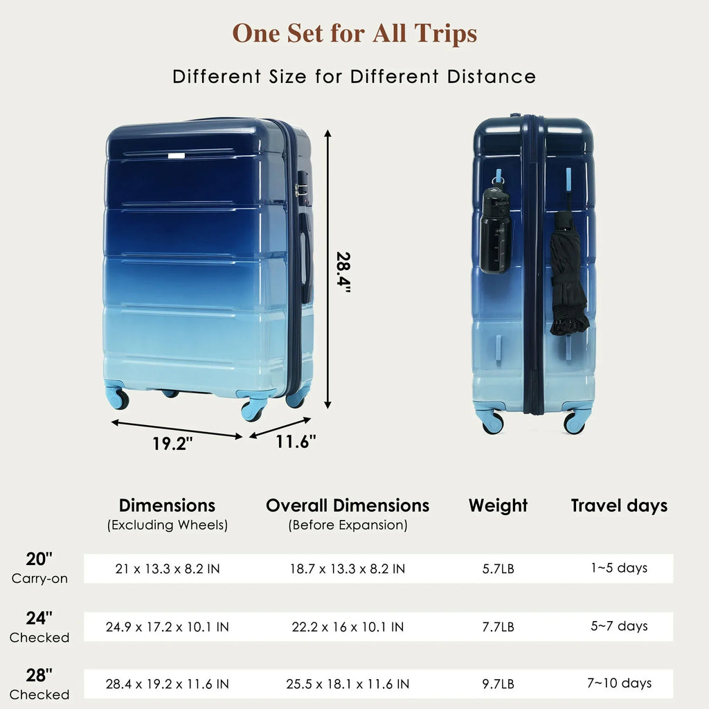 2026 NewPAPROOS 3-Piece Luggage Set (20''/24''/28''), Hardshell Lightweight Suitcase with USB Port and Side Hooks, Travel Luggage with TSA-Lock, Hardside Rolling Luggage for School, Travel, Pink
