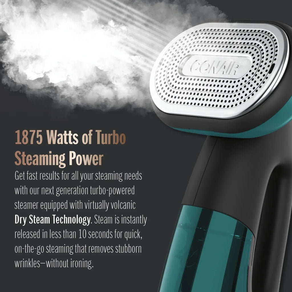 2026 NewConair Turbo ExtremeSteam 1875 Watt Handheld Fabric, 2-in-1 Steam and Iron Garment Steamer, One Size, Black/Green GS107