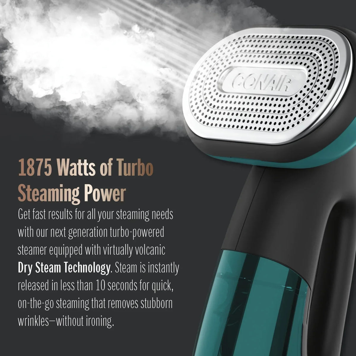 2026 NewConair Turbo ExtremeSteam 1875 Watt Handheld Fabric, 2-in-1 Steam and Iron Garment Steamer, One Size, Black/Green GS107