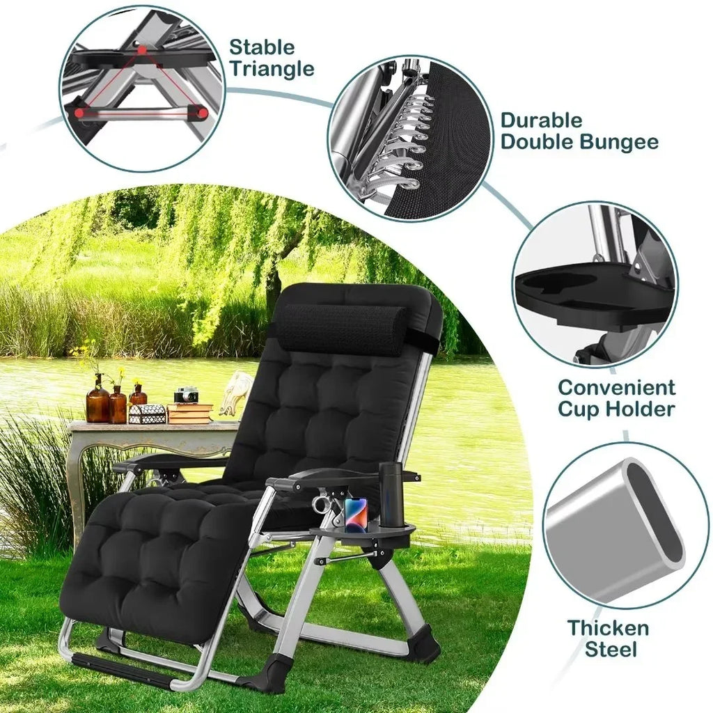2026 NewNAIZEA 2 Pack Zero Gravity Chair, Foldable Portable Lawn Recliner with Cushion, Headrest, Cup Holder, Black
