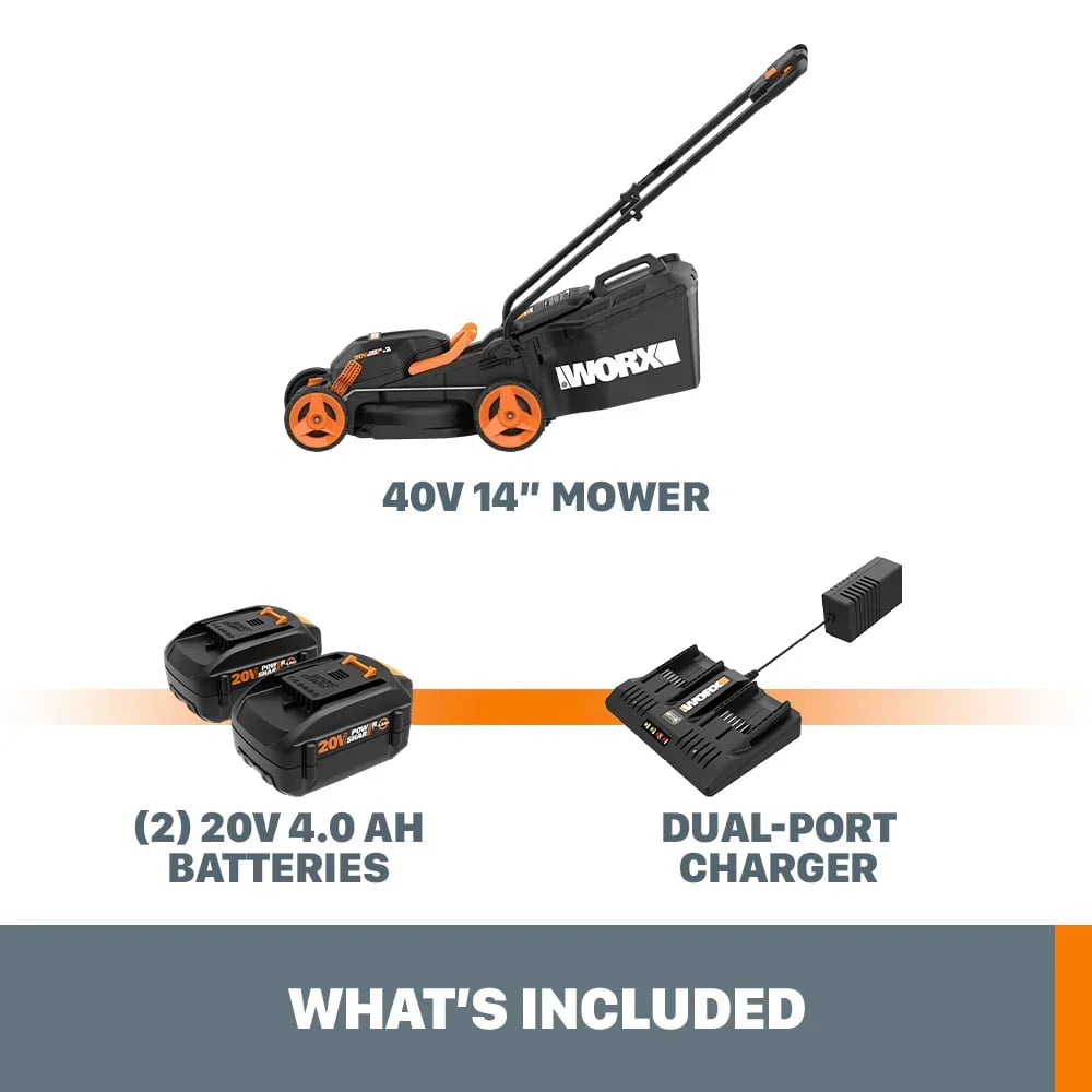 2026 NewWorx WG779 40V Power Share 4.0Ah 14" Cordless Lawn Mower (Battery and Charger Included)