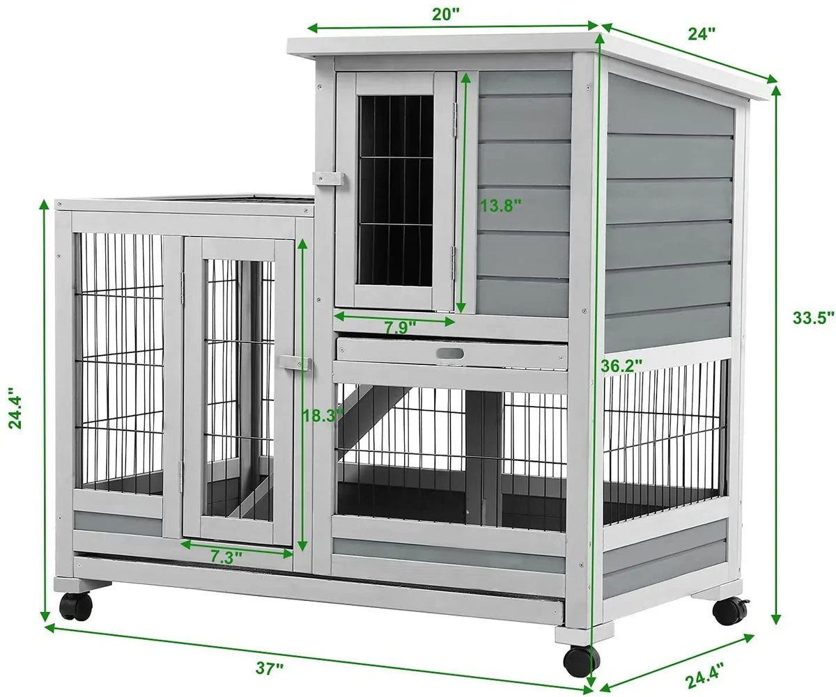 2026 NewYODOLLA Indoor Rabbit Hutch Bunny Cage Large Pet House for Small Animal with Wheels