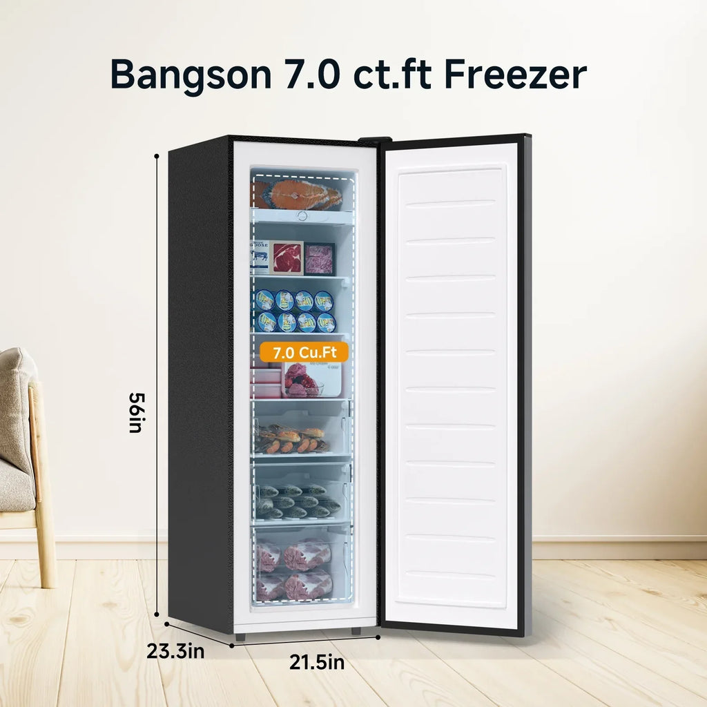 2026 NewBANGSON Upright Freezer, 7.0 Cu.ft Freestanding Freezer, Convertible Upright Freezer/Refrigerator, Single Door for Kitchen, Office, Apartment, Silver