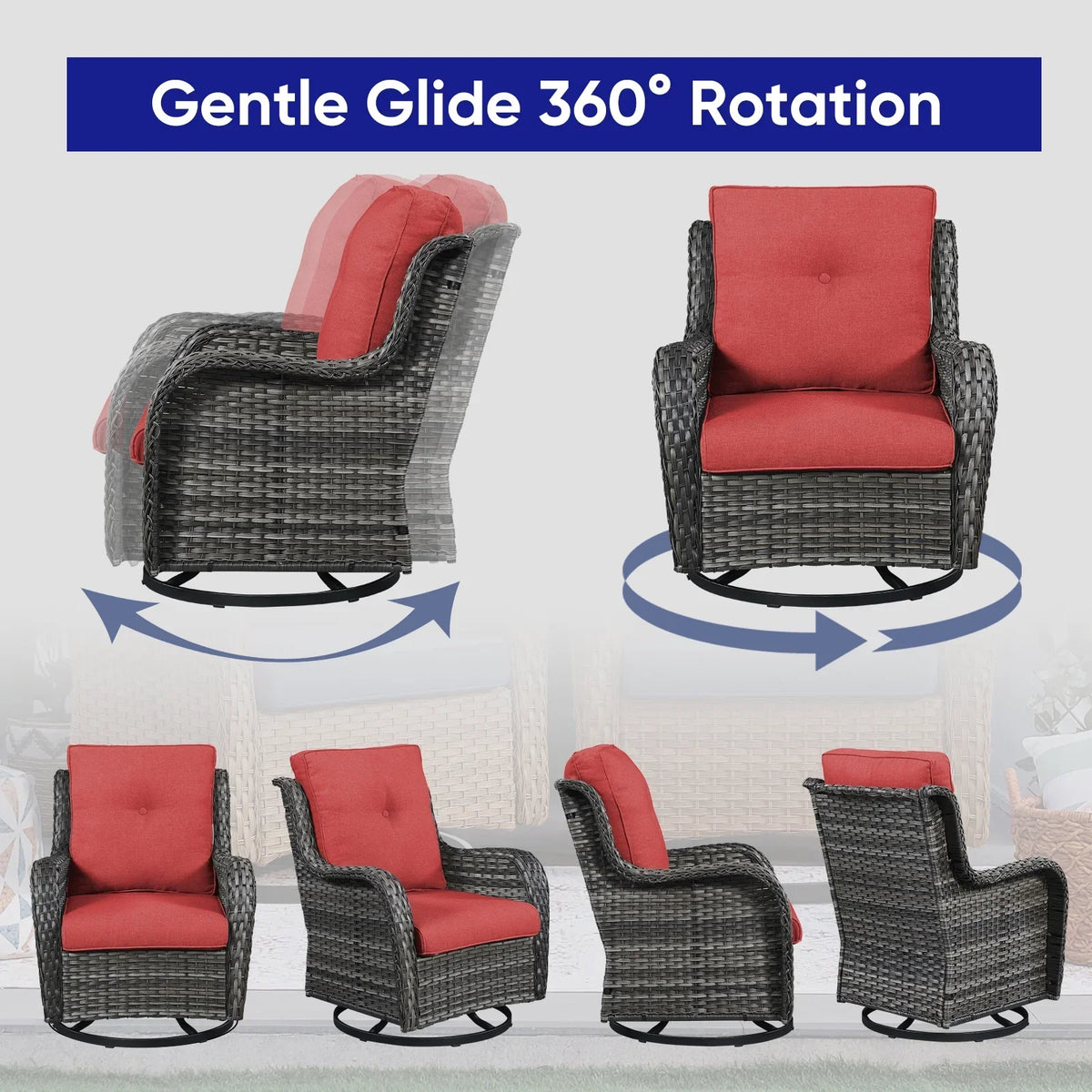2026 NewPOCASSY 3 Piece Patio Set Outdoor Wicker Glider Rocking and Swivel Chairs with Cushions
