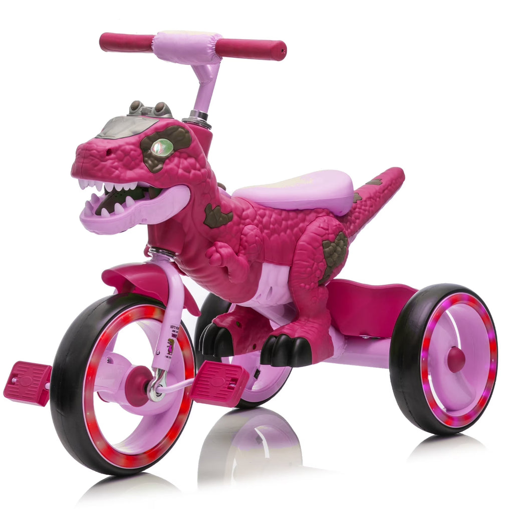 2026 NewXuanlur Kids Ride on Dinosaur Tricycle, Toddlers Kid Trike with Wide Flash Wheels, Anti-Slip Pedals, Rear Basket, Music & LED Lights, Toddler Bike Toys Gift for 3-6 Year Old Boys & Girls (Green)