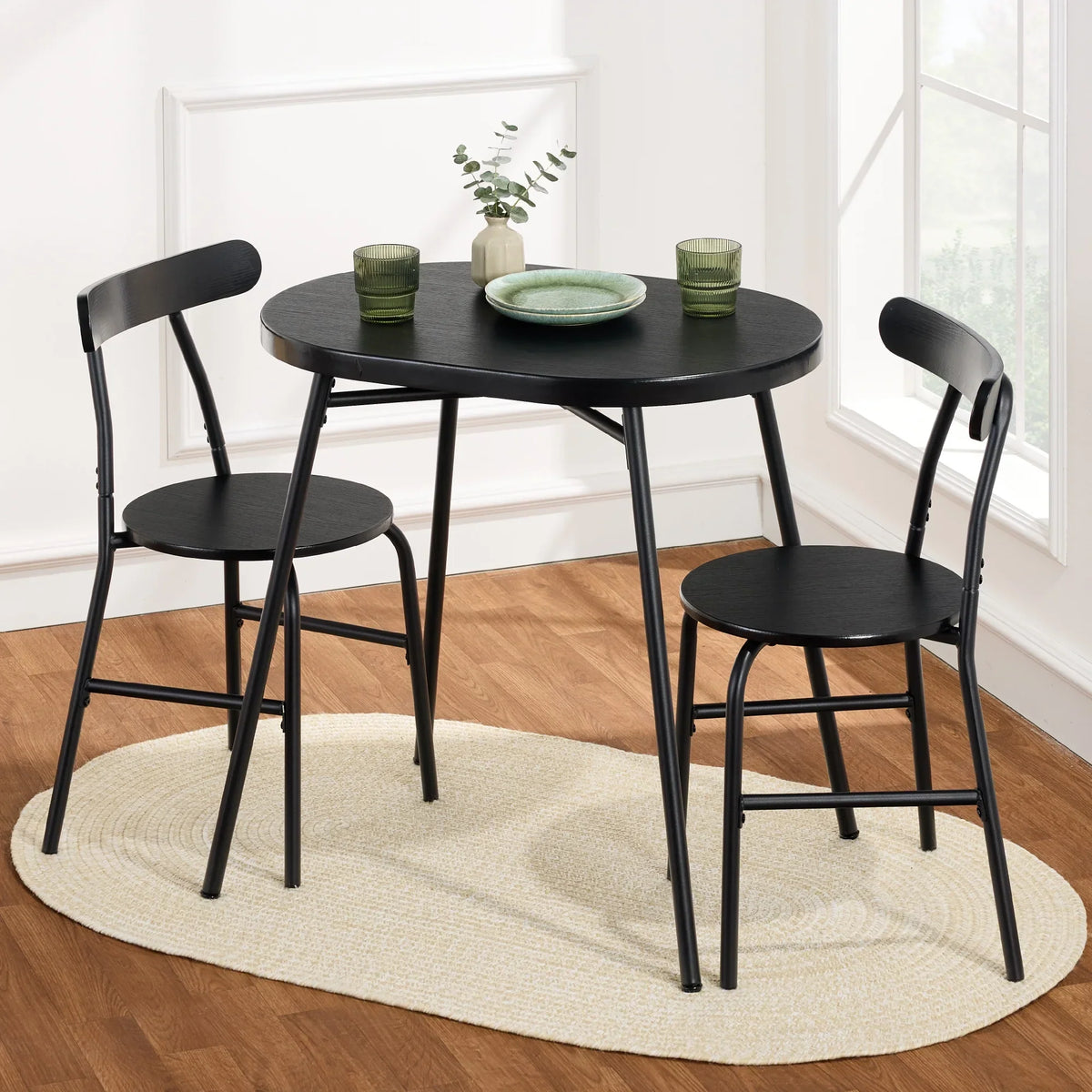 2026 NewBest Choice Products 3-Piece Modern Oval Dining Table Set, Small Kitchen Dinette w/ 2 Chairs - Black/Black