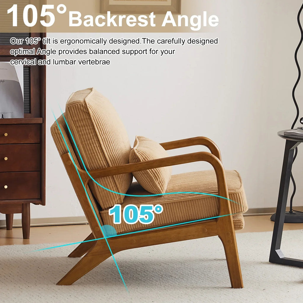 2026 NewKtaxon Accent Chair Corduroy Upholstered Armchair, Reading Club Chair with Pillow and Solid Wood Frame for Living Room Bedroom Furniture Off White