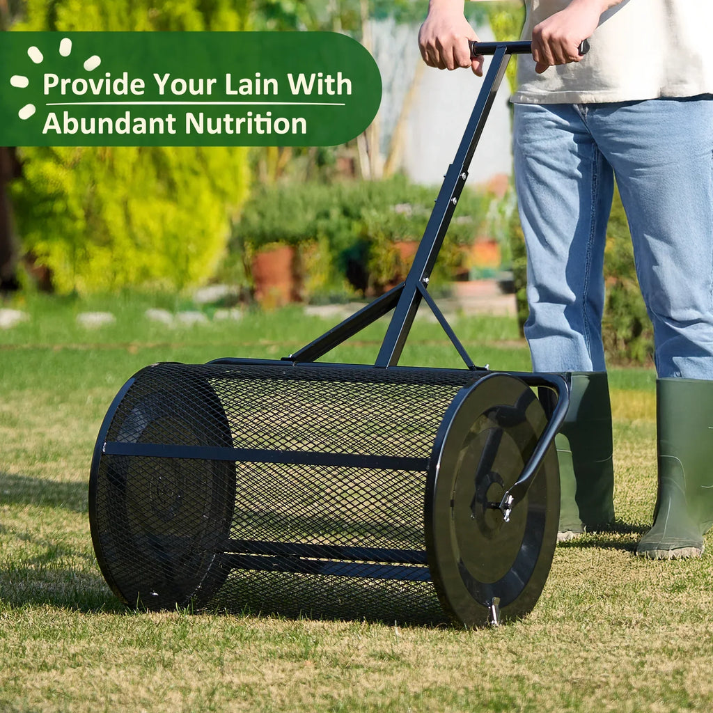 2026 NewMUCHANT 24" Compost Spreader, Heavy-Duty Metal Mesh Spreader with Adjustable Handle for Lawn, Green