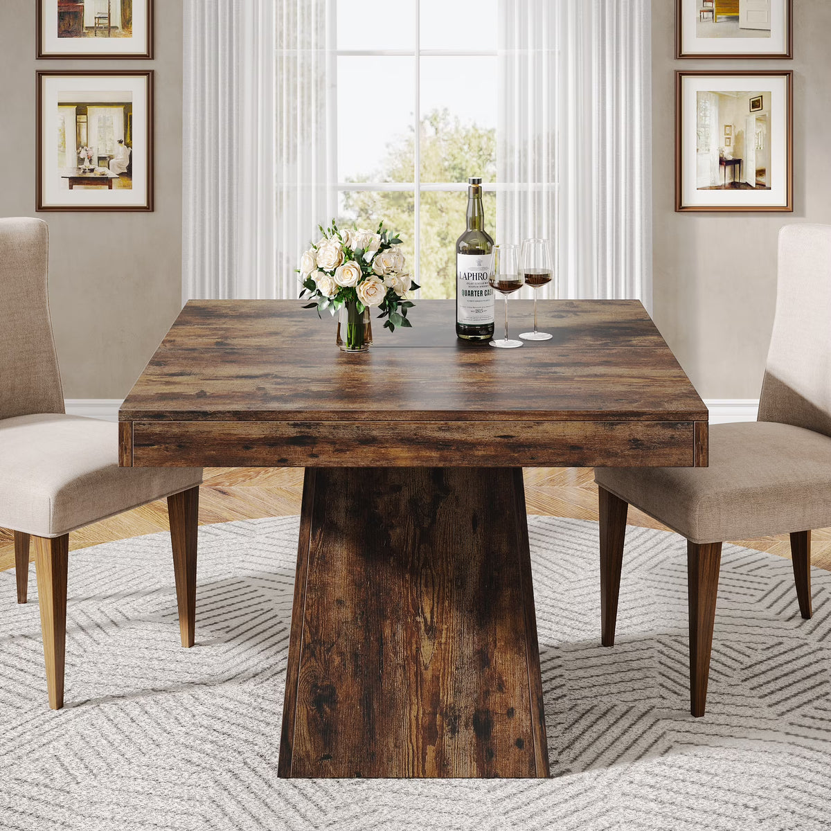 2026 NewTribesigns Square Dining Table for 4, 31.5-Inch Kitchen Table Small Dinner Table with Sturdy Pedestal Base, Farmhouse Dining Room Table for Home Dining Room, Living Room, Kitchen, Vintage Brown