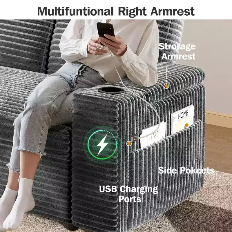 2026 Dyonery Sofá cama 4 en 1 de 65,5" con respaldos ajustables, carga USB/Type-C, portavasos y bolsillos, verde