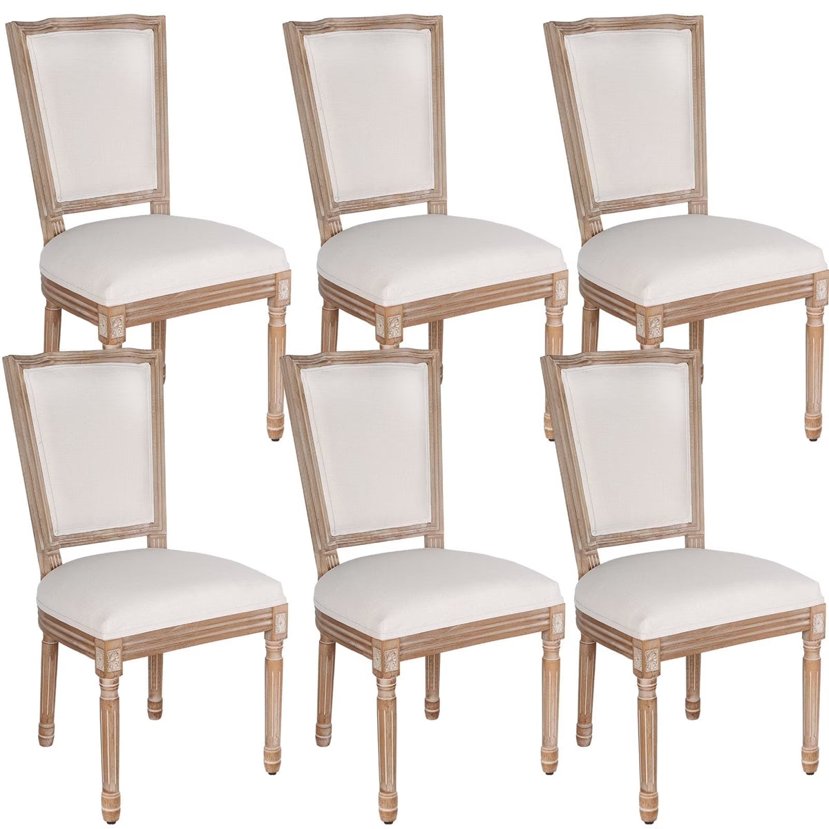 2026 NewFrench Dining Chairs Set of 2 Beige Natural Fabric Round Back with Solid Wood Legs and Frame for Bedroom Dining Room Kitchen