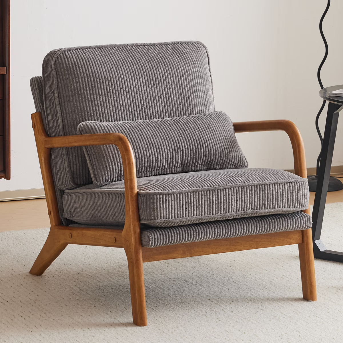 2026 NewKtaxon Accent Chair Corduroy Upholstered Armchair, Reading Club Chair with Pillow and Solid Wood Frame for Living Room Bedroom Furniture Off White