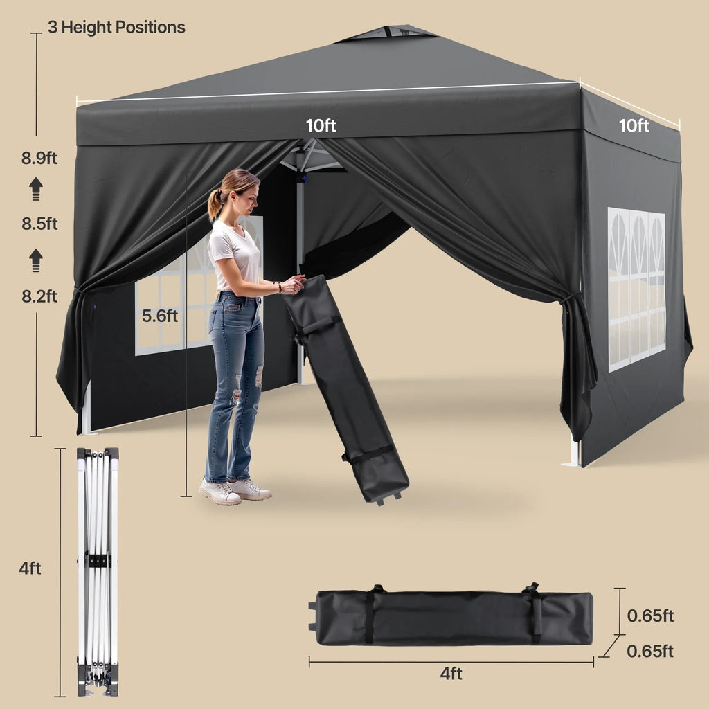 2026 New10'x10' Pop-up Canopy Tent with 4 Removable Sidewalls �?Lofka Portable Outdoor Canopy with 4 Sandbags, 8 Stakes & Ropes �?Perfect for Beach, Party, Patio & Yard Events, Black