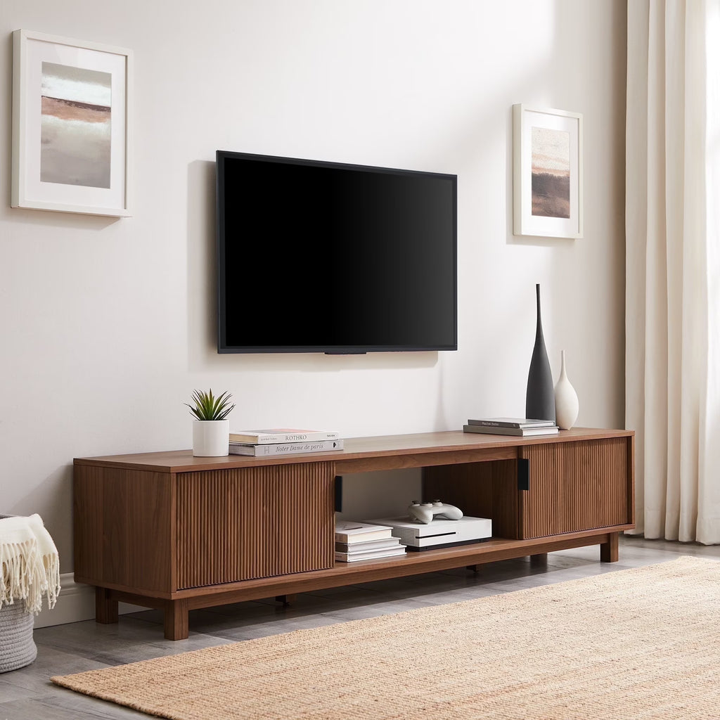 2026 NewWalker Edison Mid-Century Modern Reeded 2-Door TV Stand for TVs up to 80", Coastal Oak