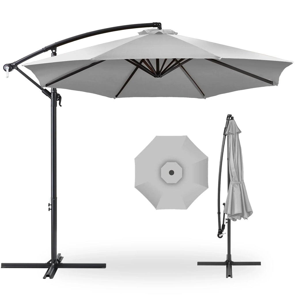 2026 NewBest Choice Products 10ft Offset Hanging Outdoor Market Patio Umbrella w/ Easy Tilt Adjustment - Tan