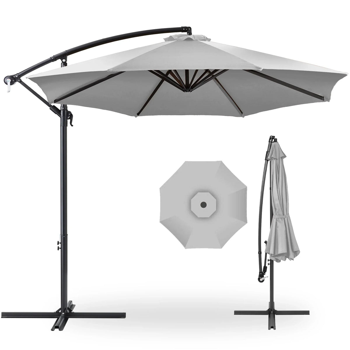2026 NewBest Choice Products 10ft Offset Hanging Outdoor Market Patio Umbrella w/ Easy Tilt Adjustment - Tan