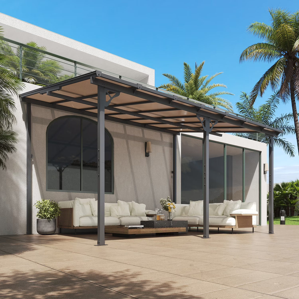 2026 NewAoxun 8' x 5' Gazebo for Patio, Gazebo Pergola with Sloped Roof, Grill Gazebo Large Wall-Mounted Heavy Duty Awnings, for Backyard, Deck, Patio