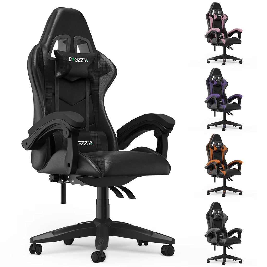 2026 NewBigzzia Gaming Chair Office Chair, Ergonomic Game Chair with Height Adjustable Headrest and Lumbar Support for Adults Teens, Black & White