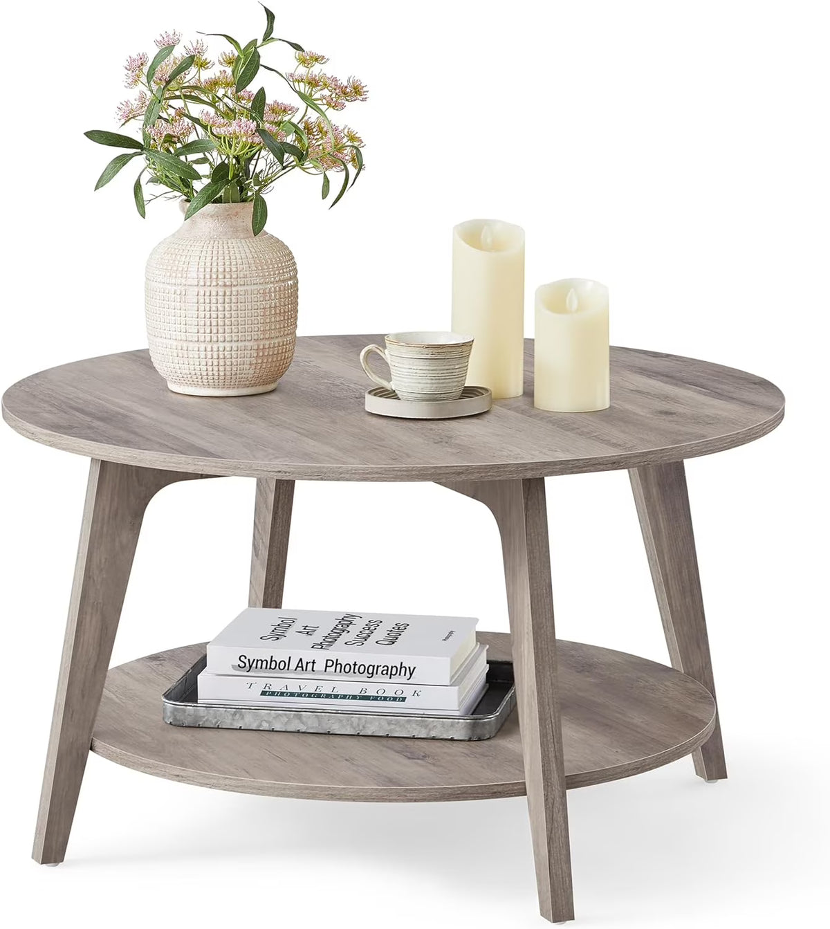 2026 NewVASAGLE Round Coffee Table, 2 Tier Coffee Table with Storage, for Living Room, 31.5 x 17.7 Inches, Easy to Assemble, Honey Brown