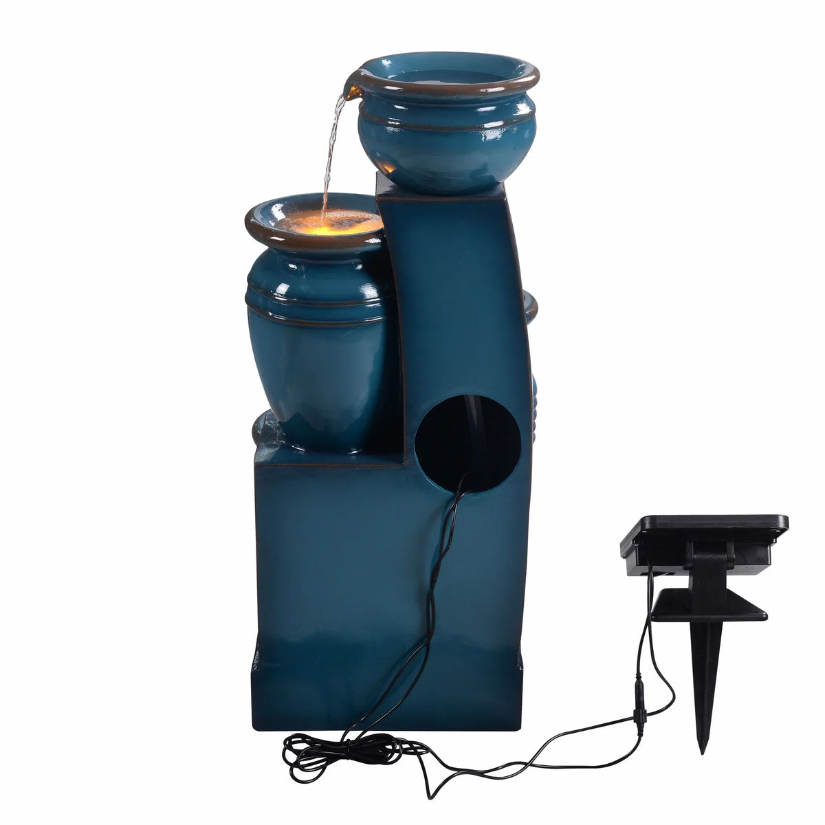 2026 NewTeamson Home 28.74" Solar Water Fountain with LED Lights, Navy