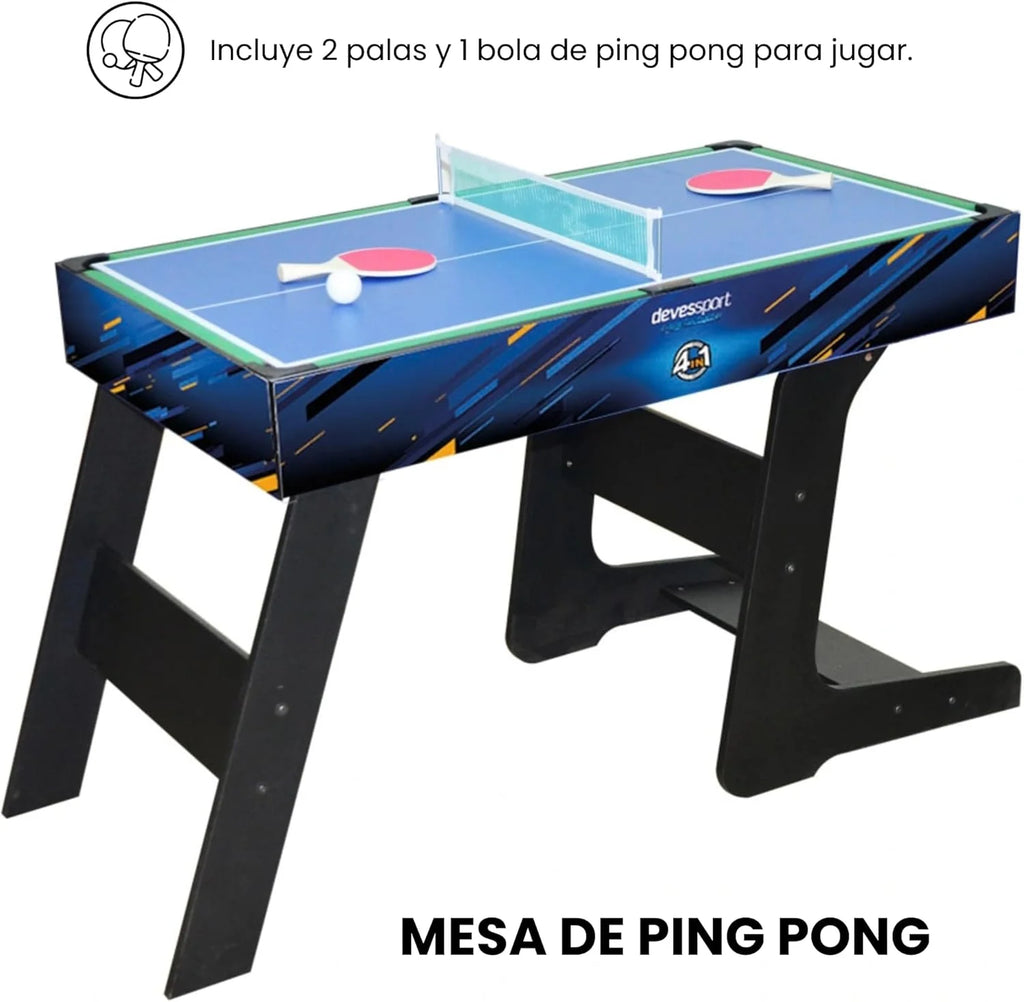 2026 DEVESSPORT Multijuego plegable 4 en 1 Sport Arena | Futbolín, billar, hockey de aire y tenis de mesa | Accesorios incluidos