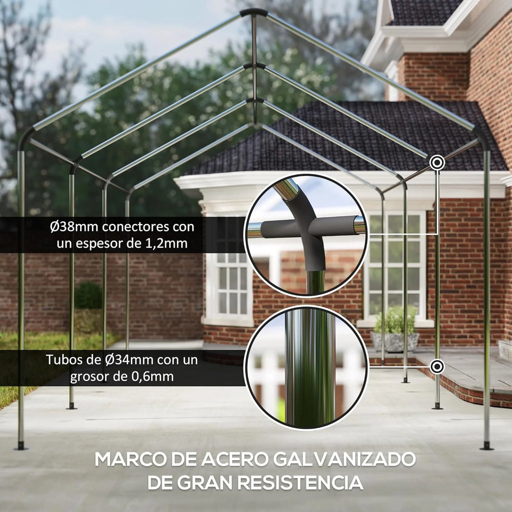 2026 Outsunny Carpa Garaje 6x3 m Garaje Exterior para Coche Impermeable Garaje Portátil Anti-UV con Paredes Laterales Desmontables y 2 Puertas con Cremallera Verde