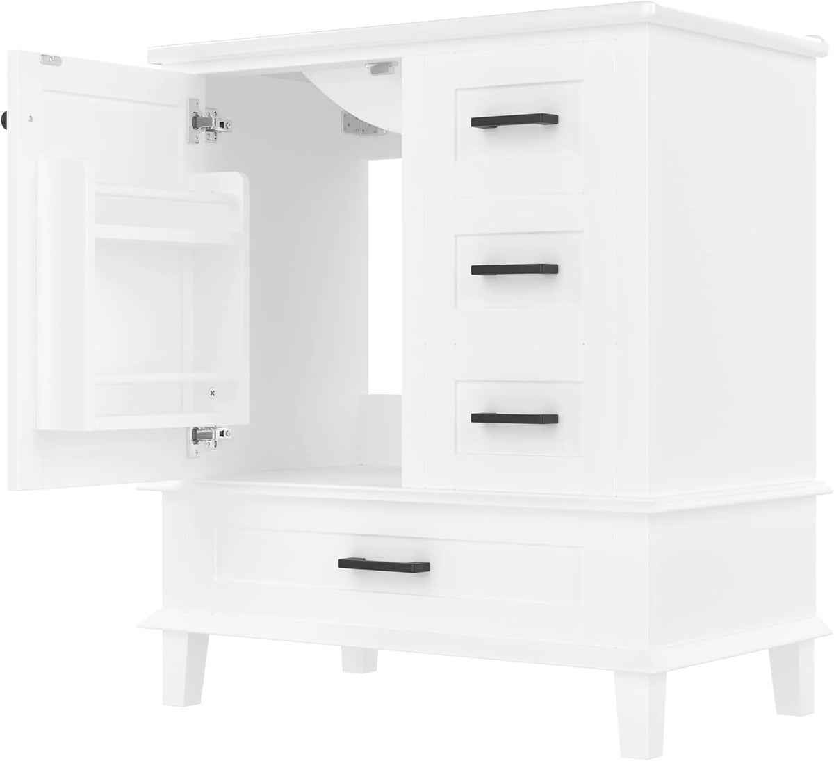 2026 Moimhear Mueble de baño de pie, lavabo, lacado completo, tres cajones silenciosos, lavabo de cerámica integrado (blanco, 76 x 46 x 83,5 cm)