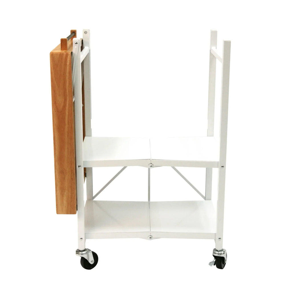 2026 NewOrigami Foldable Wheeled Portable Solid Wood Top Kitchen Island Bar Cart