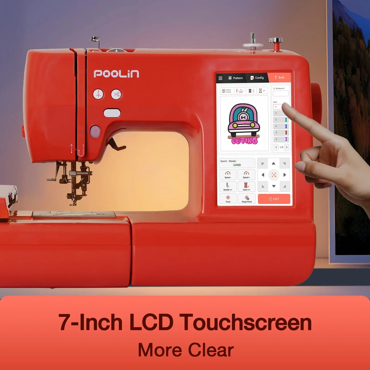 2026 NewPoolin EOC05 Embroidery Machine 4x9.25" Area, 7" Touch Screen with kit