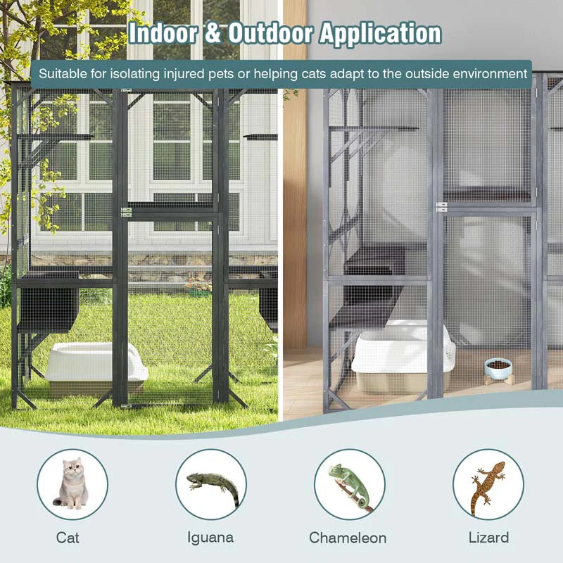 2026 Casa para gatos grande de 180 cm de altura, recinto exterior para gatos, caseta para gatos con acceso directo, jaula de madera para gatos con 7 plataformas.
