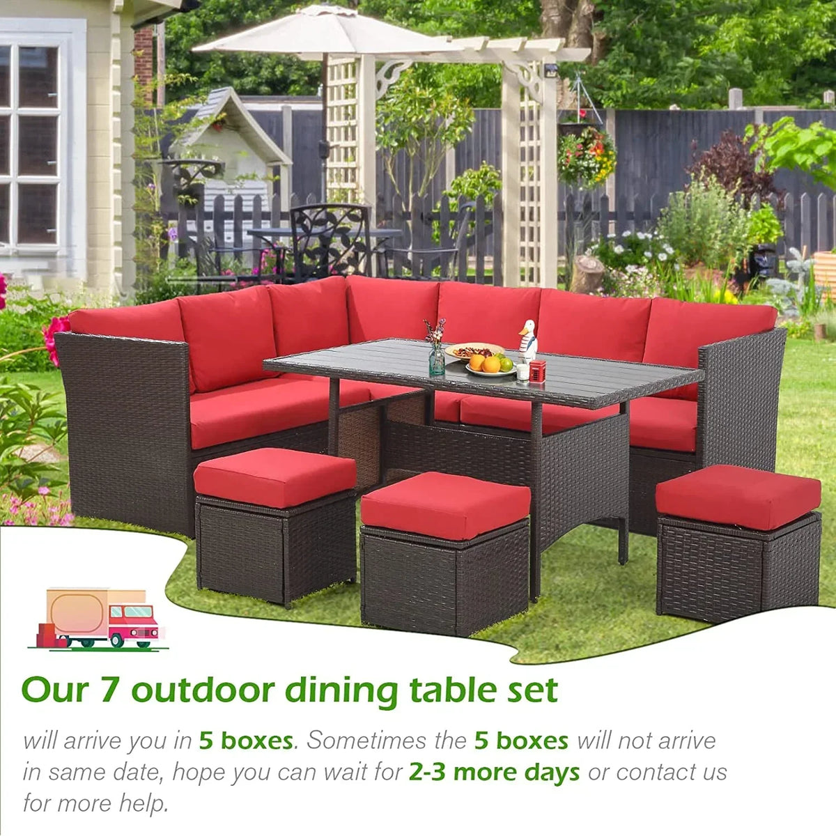 2026 NewAECOJOY 7 Piece Patio Furniture Set PE Rattan Outdoor Dining Set Sectional Sofa Couch with Table Patio Conversation Set in Gray