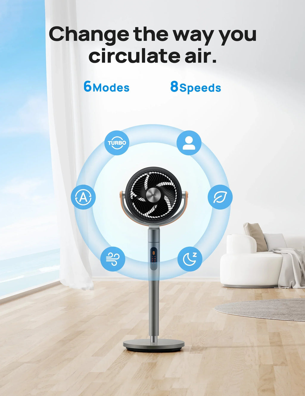 2026 NewDreo Pedestal Fan with Remote, 43'' Quiet Standing Fan for Home Bedroom, 120"+105" Smart Oscillating Floor Fans with Wi-Fi/Voice Control, Works with Alexa/Google, 6 Modes, 8 Speeds, 12H Timer