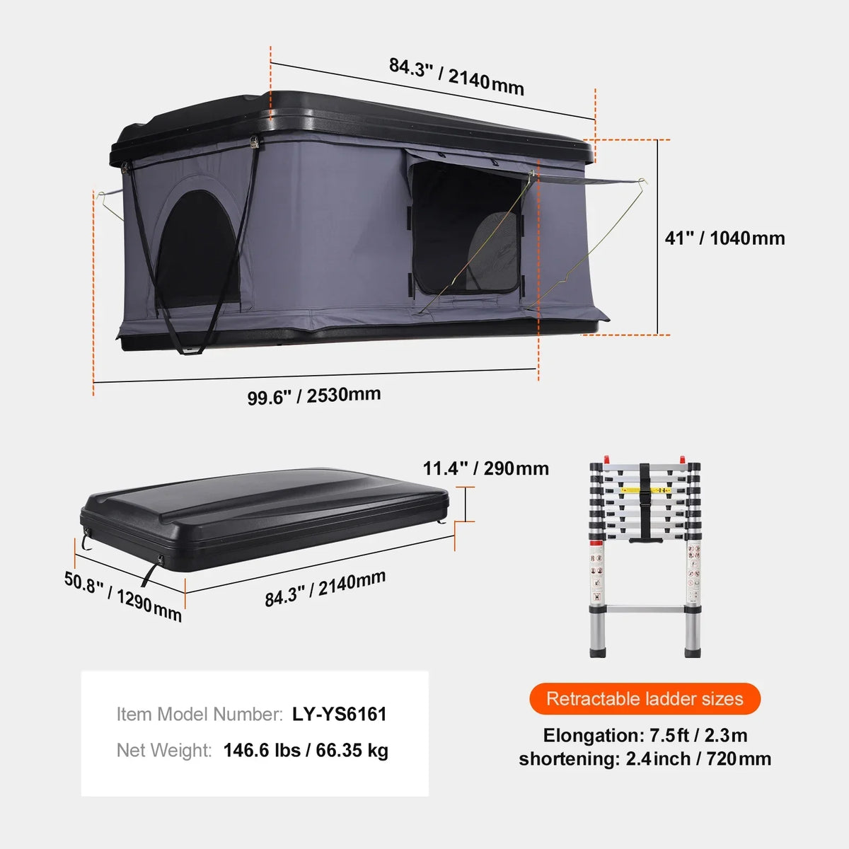 2026 NewKFFKFF Hard Shell Rooftop Tent, Naturnest Model for 2-3 People, Includes Thick Mattress and Telescopic Ladder, Waterproof and Windproof, Suitable for Jeep, SUV, Van, and Pickup Trucks