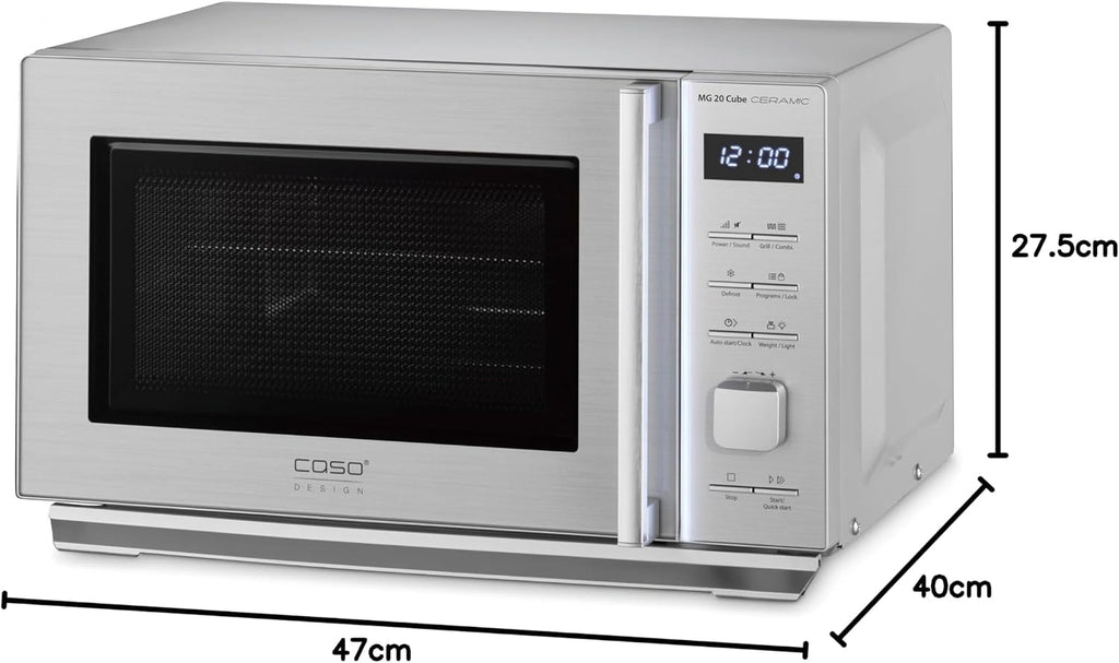 2026 CASO MG 20 Cube Ceramic Microondas 2 en 1 sin plato giratorio con parrilla de 1000 W, 20 L, 13 programas automáticos, plateado