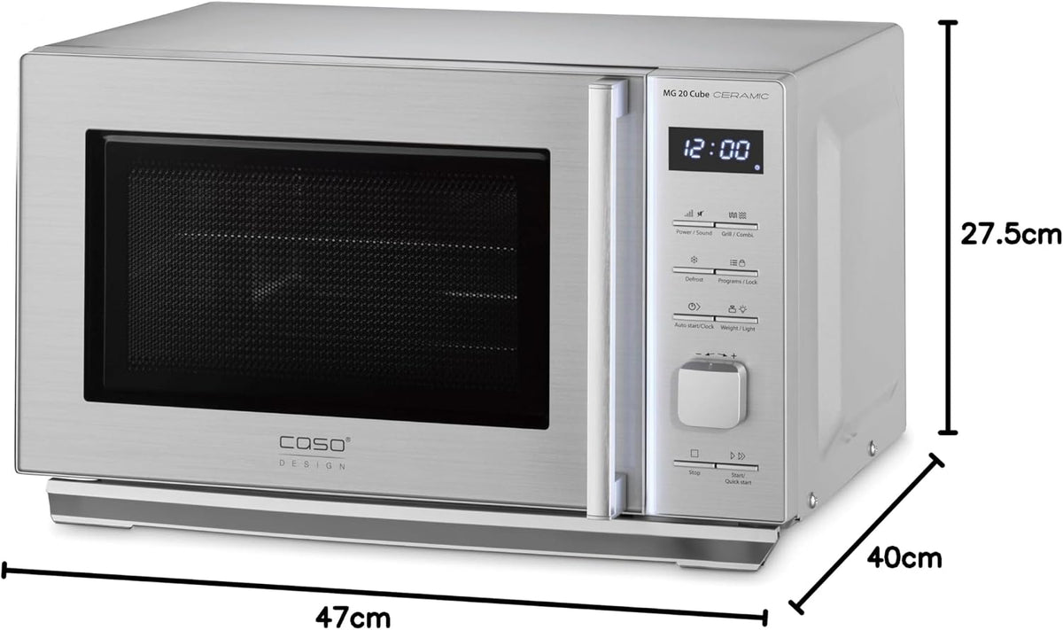 2026 CASO MG 20 Cube Ceramic Microondas 2 en 1 sin plato giratorio con parrilla de 1000 W, 20 L, 13 programas automáticos, plateado
