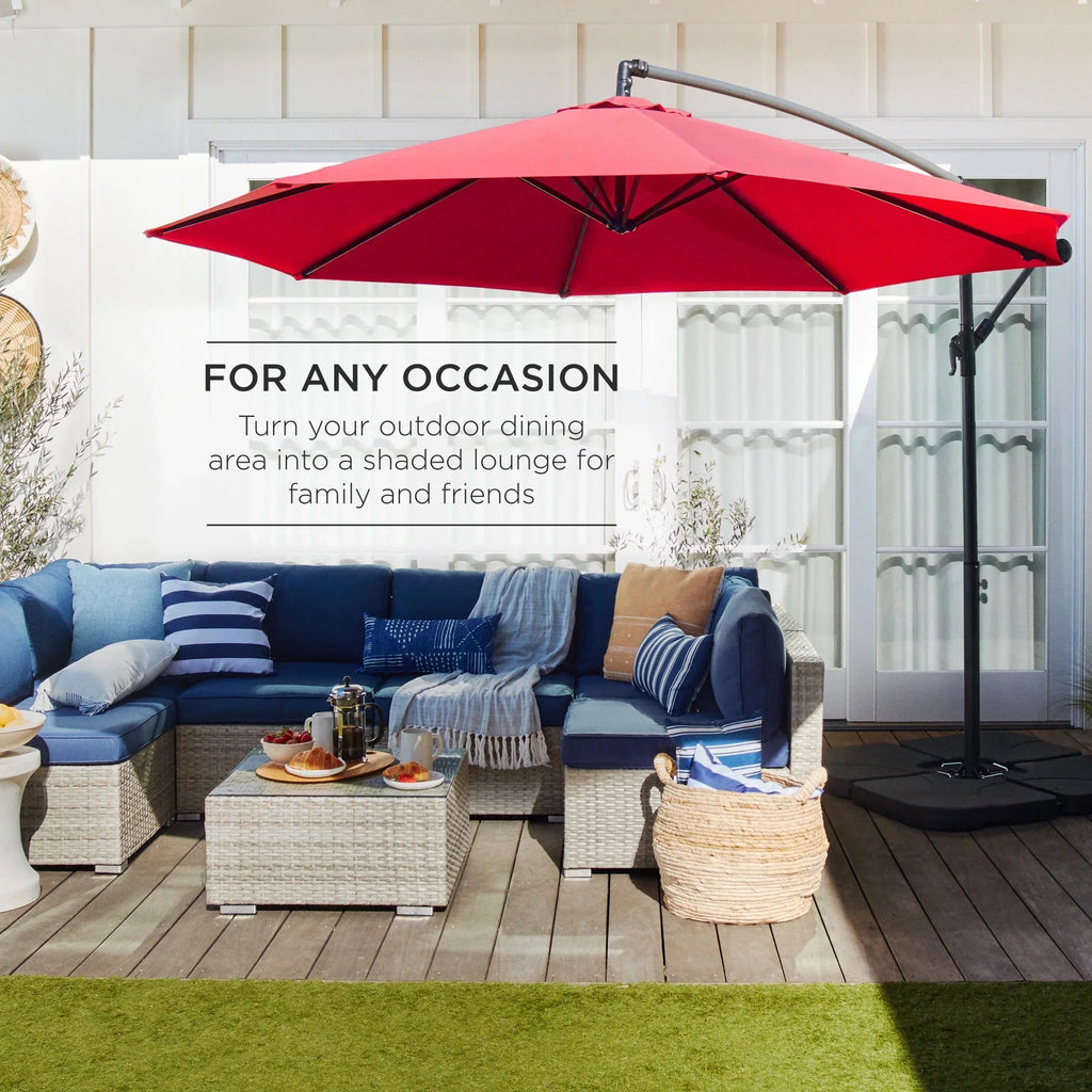 2026 NewBest Choice Products 10ft Offset Hanging Outdoor Market Patio Umbrella w/ Easy Tilt Adjustment - Tan