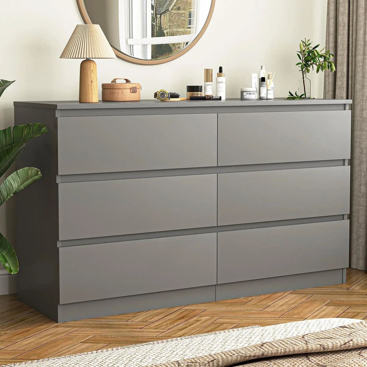 2026 NewResenkos Modern Mid Century 6 Drawer Wide Dressers Chests for Bedroom, Chest of Drawer Organizer Grey