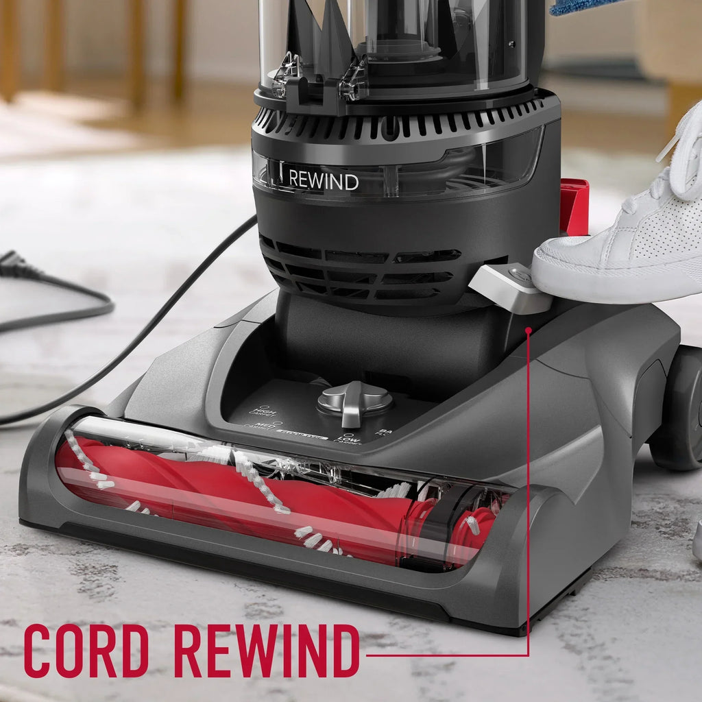 2026 NewHoover Rewind Pet Bagless Upright Vacuum Cleaner, Pet Friendly, Automatic Cord Rewind, Multi-Surface and Above Floor Cleaning, UH77410V, Gray & Red