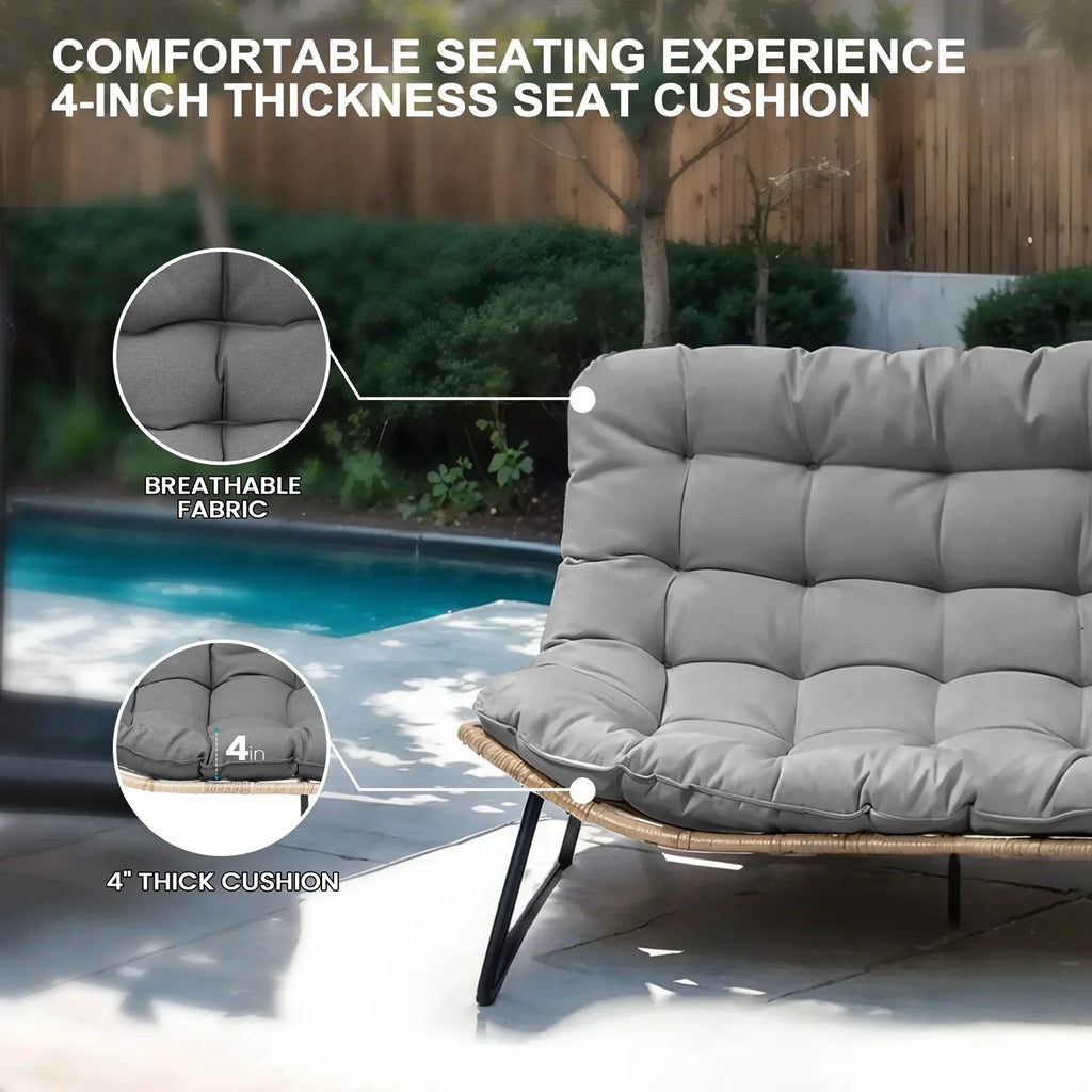 2026 NewCrestlive Products Patio Loveseat, All-Weather Rattan Large Furniture with Soft Cushions, Outdoor Loveseat for Balcony, Poolside, Backyard (Beige)