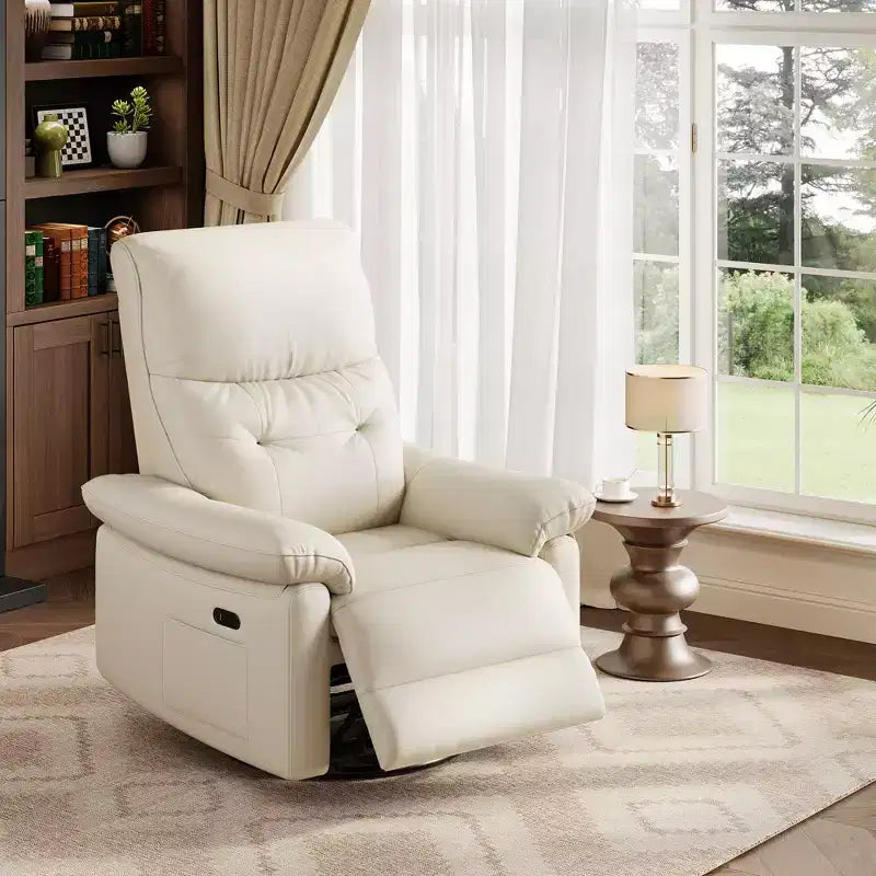2026 Sillón reclinable mecedora giratorio 270° de tela gris, respaldo capitoné, 1 plaza
