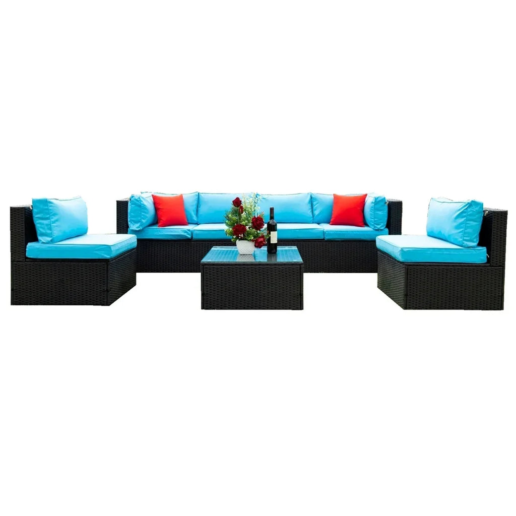 2026 New7 Piece Patio Furniture Sets Outdoor Sectional PE Rattan Outdoor Furniture Patio Conversation Set with Cushions and Glass Coffee Table, for Balcony Lawn and Garden, Gray